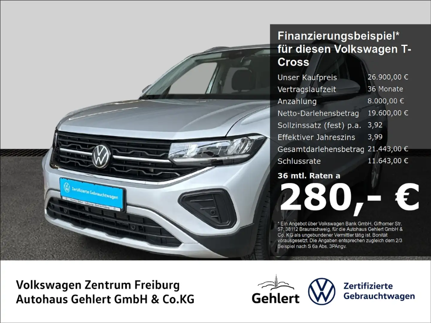 Volkswagen T-Cross Life 1.0 TSI DSG AHK Navi LED ACC Rückfahrkamera Silber - 1