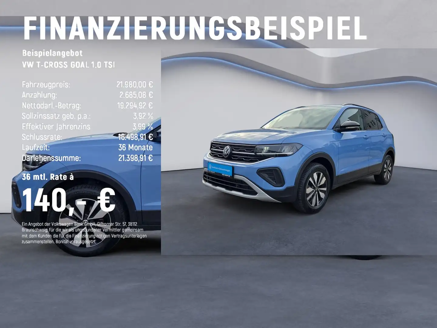 Volkswagen T-Cross GOAL 1.0 TSI LED+ACC+APP-CONNECT Blu/Azzurro - 2