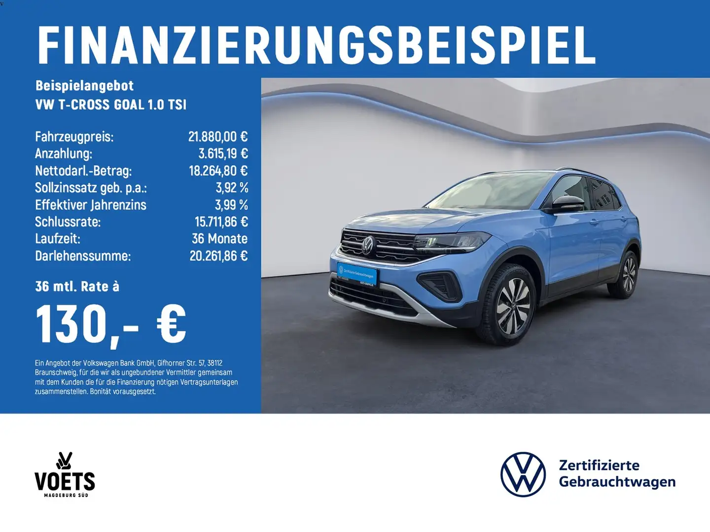 Volkswagen T-Cross GOAL 1.0 TSI LED+ACC+APP-CONNECT Bleu - 2