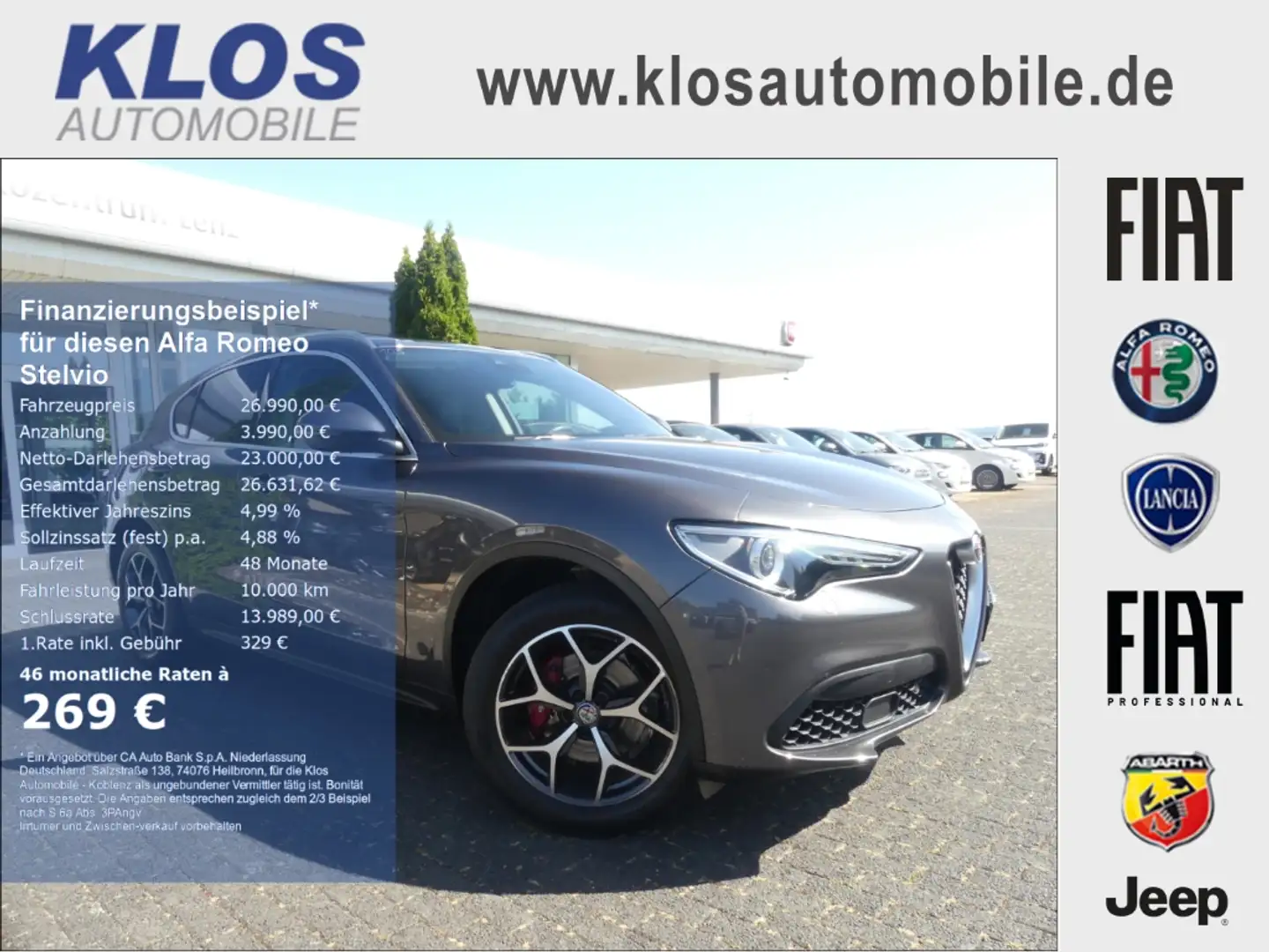 Alfa Romeo Stelvio SUPER Q4 2.0 TURBO AHK NAVI SPORTPAKET 19ZOLL Grau - 1