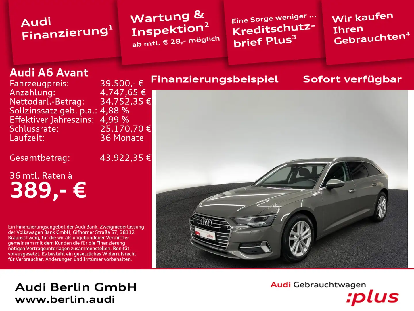 Audi A6 Sport 40 TDI S tr. RFK NAVI VIRTUAL LED Grau - 1