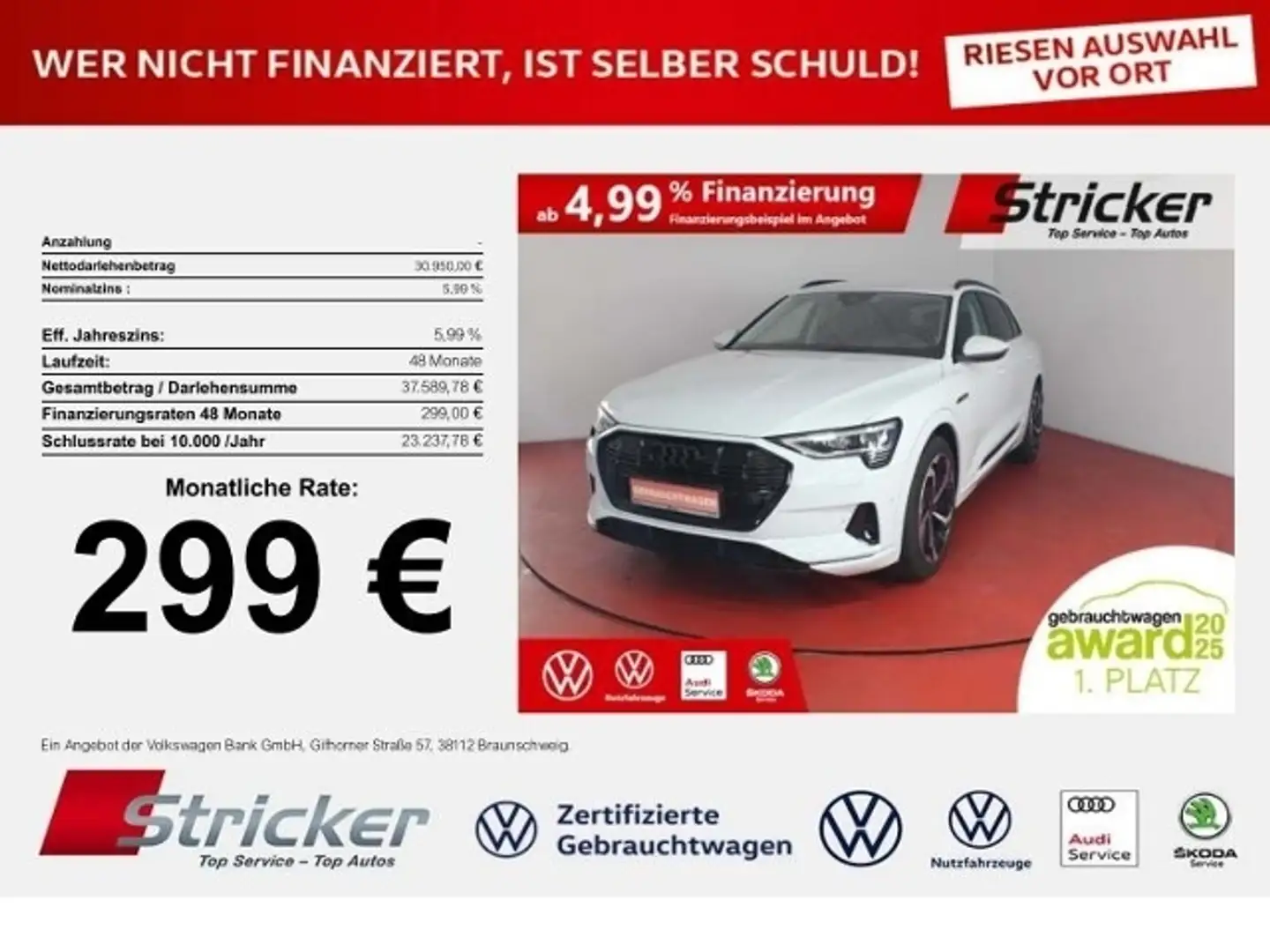 Audi e-tron 50 advanced 299,-ohne Anzahlung AHK Leder Matrix Bianco - 1