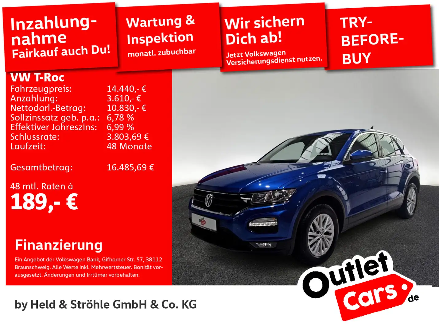 Volkswagen T-Roc T-ROC 1.0 TSI CLIMATRONIC PDC SHZ APP DAB+ Blau - 1
