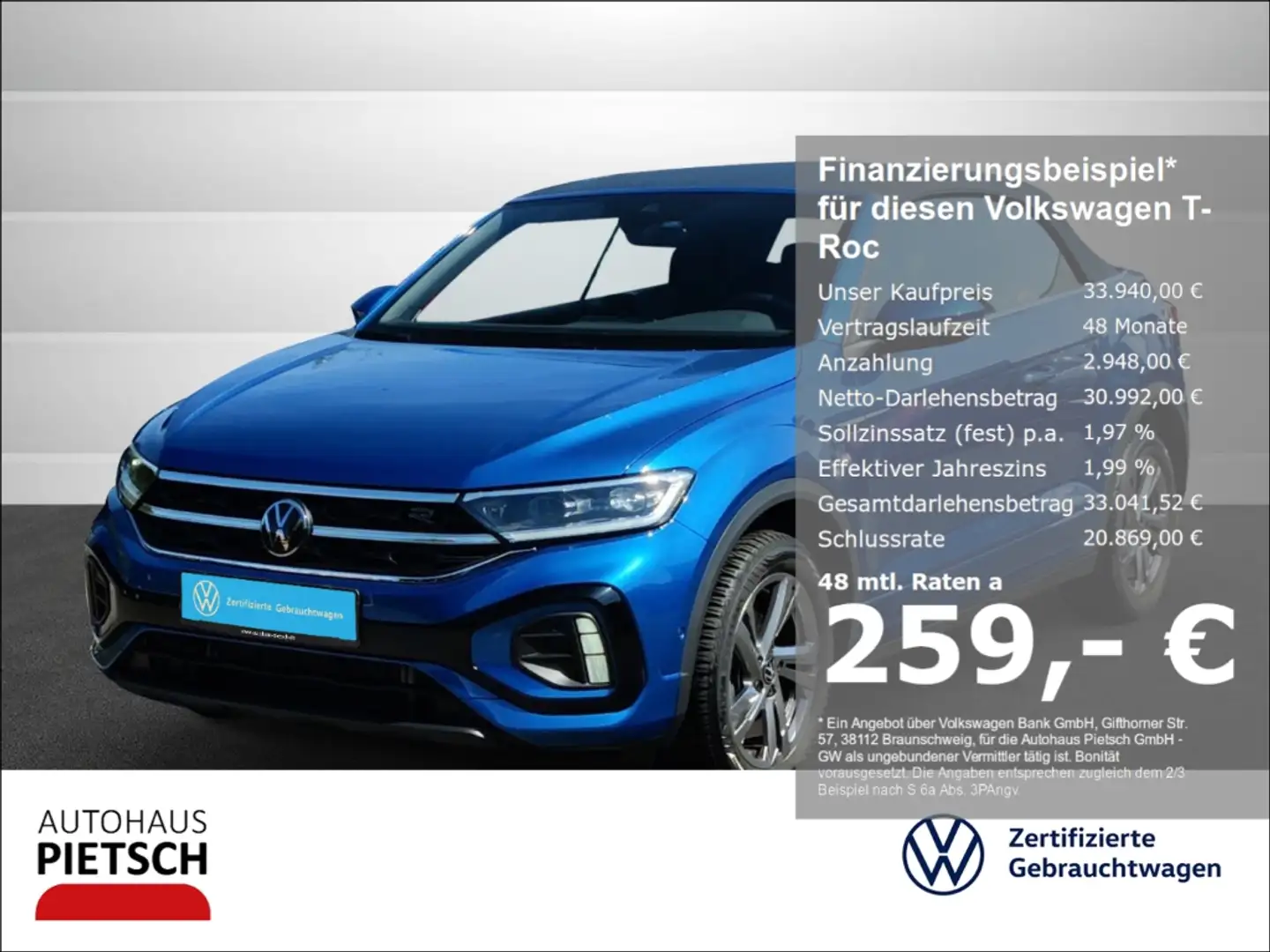 Volkswagen T-Roc Cabriolet 1.5 TSI R-Line AHK Navi Totwinkel Blau - 1