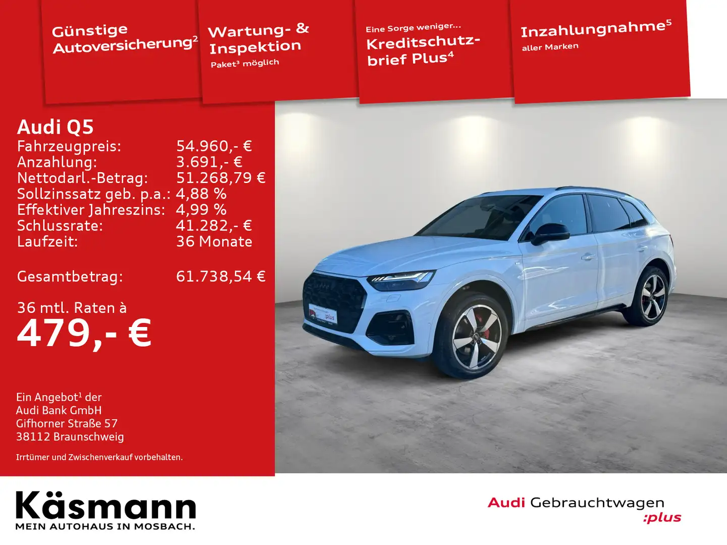 Audi Q5 S line 40TDI quattro AHK B&O 360° MATRIX ACC Weiß - 1