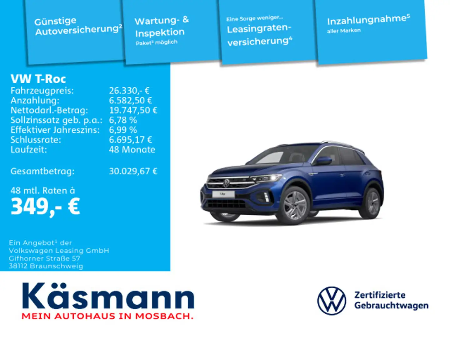Volkswagen T-Roc R-Line 1.5TSI AHK KAM LED SHZ Blau - 1
