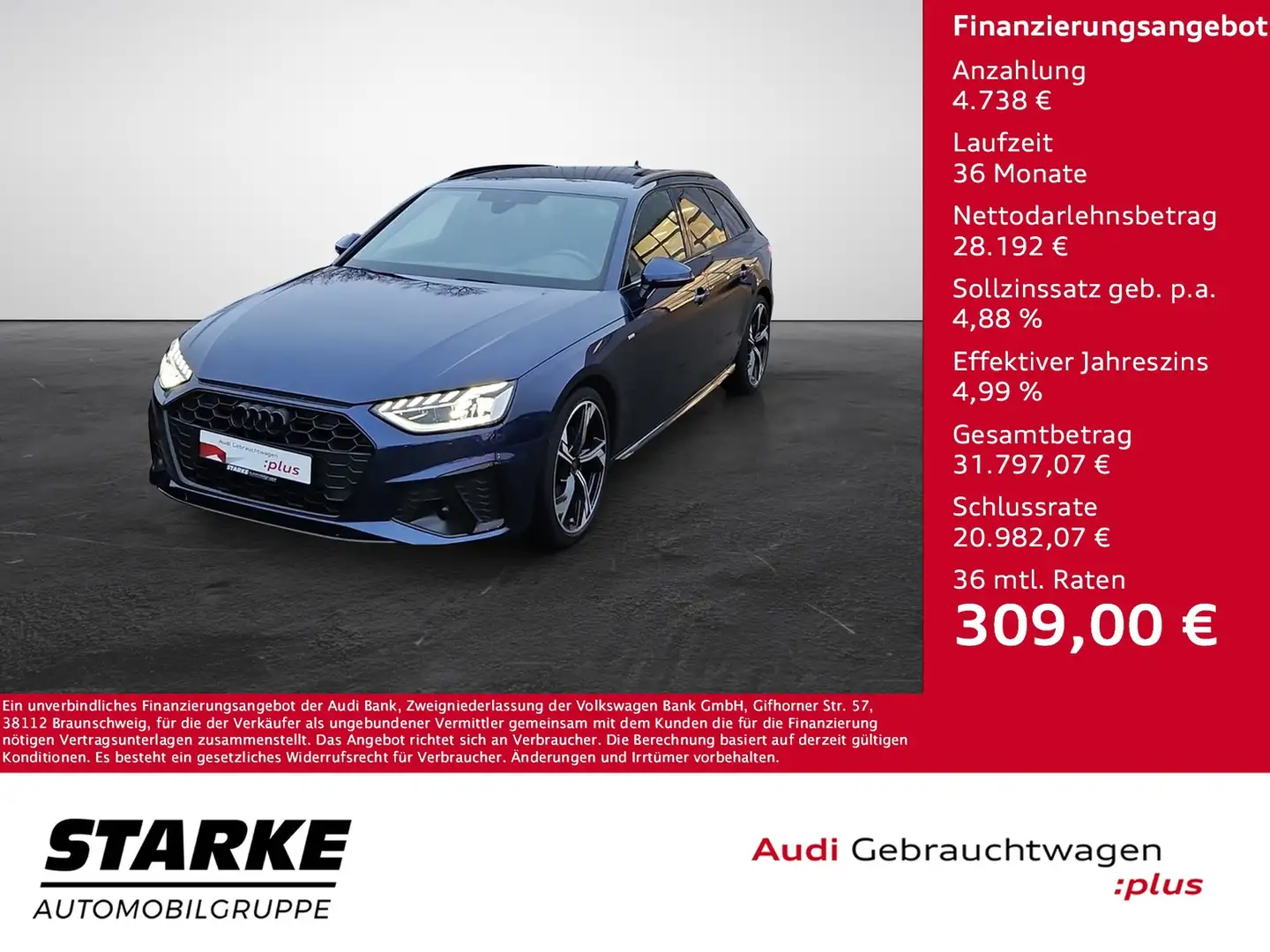 Audi A4 Avant 35 TDI S tronic S line NaviPlus Matrix He... Blau - 1