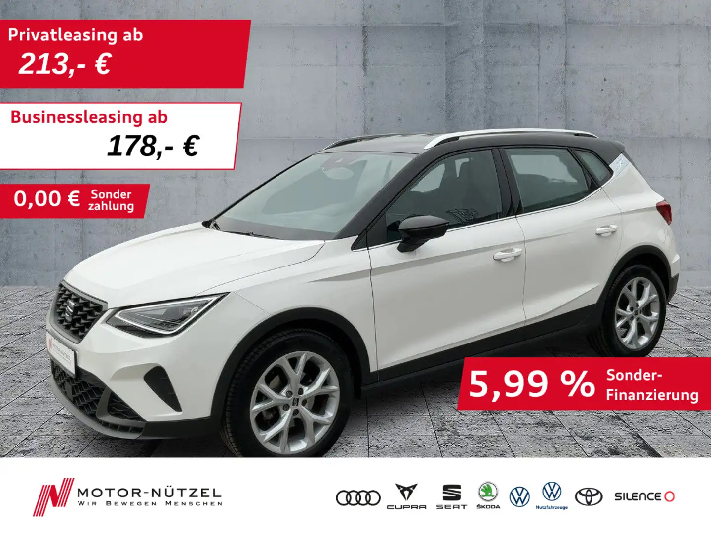 SEAT Arona 1.0 TSI FR LED+NAV+APP+SHZ+GRA+PDC+DAB+17" Weiß - 1