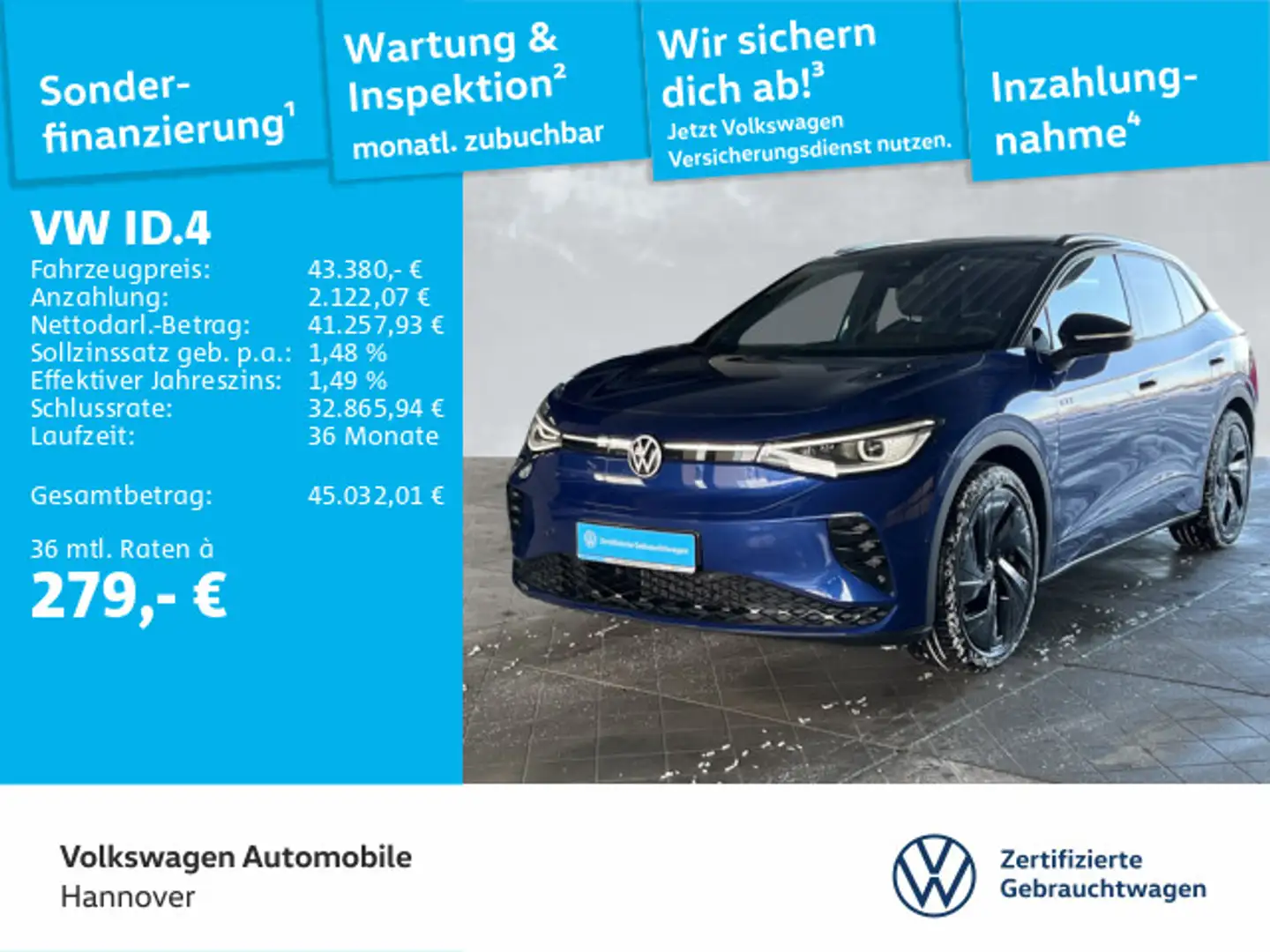 Volkswagen ID.4 GTX 4M Navi Pano Kamera HuD WP SHZ PDC ACC Blau - 1