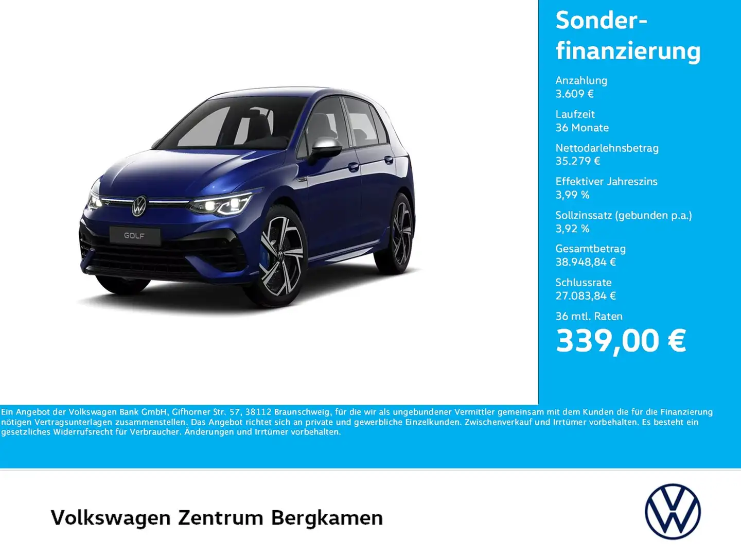 Volkswagen Golf VIII 2.0 R 4X4 AKRAPOVIC ACC LM18 CARPLAY Blau - 1