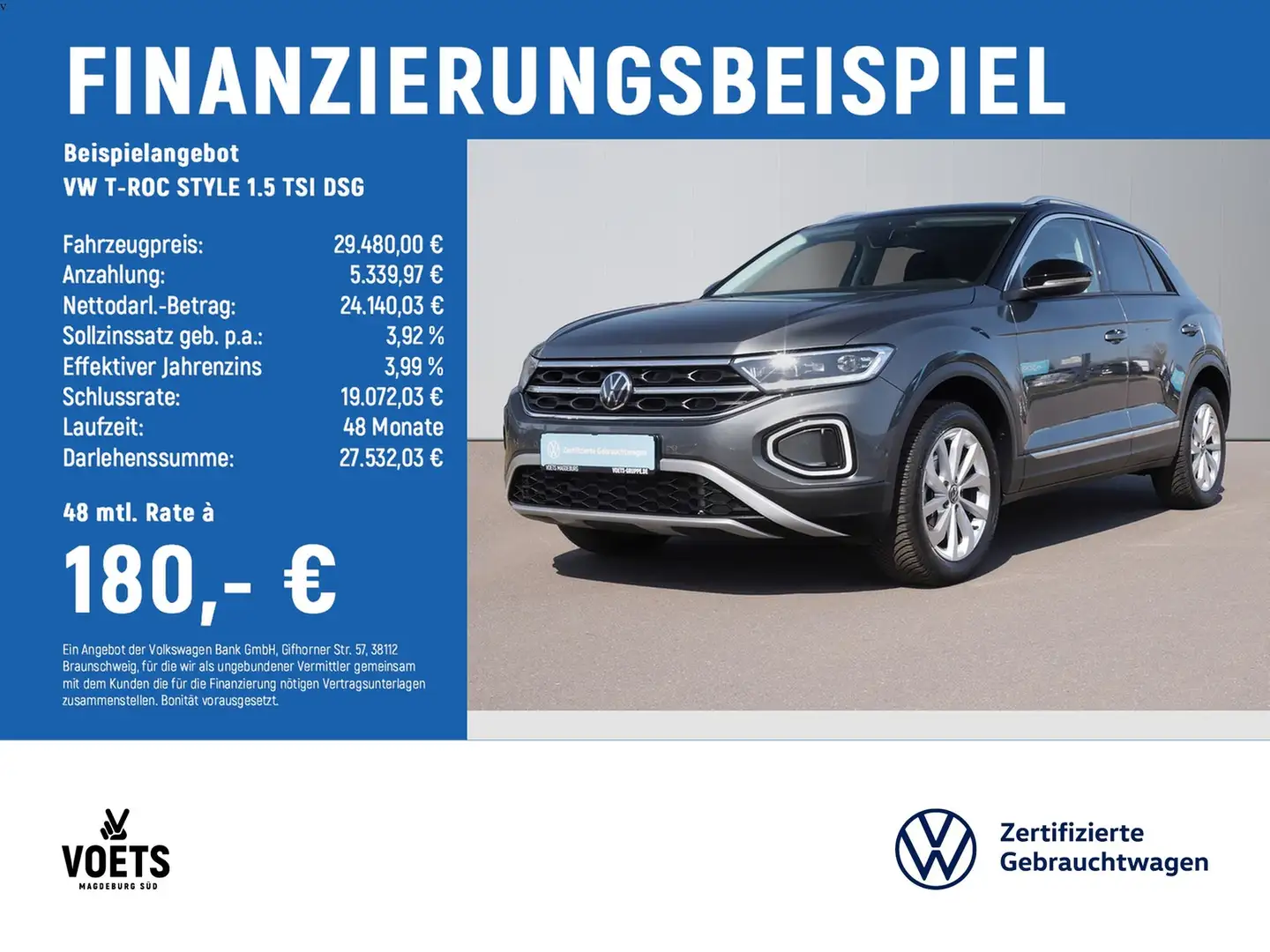 Volkswagen T-Roc STYLE 1.5 TSI DSG LED PLUS+NAVI+AHK+ACC Grijs - 2