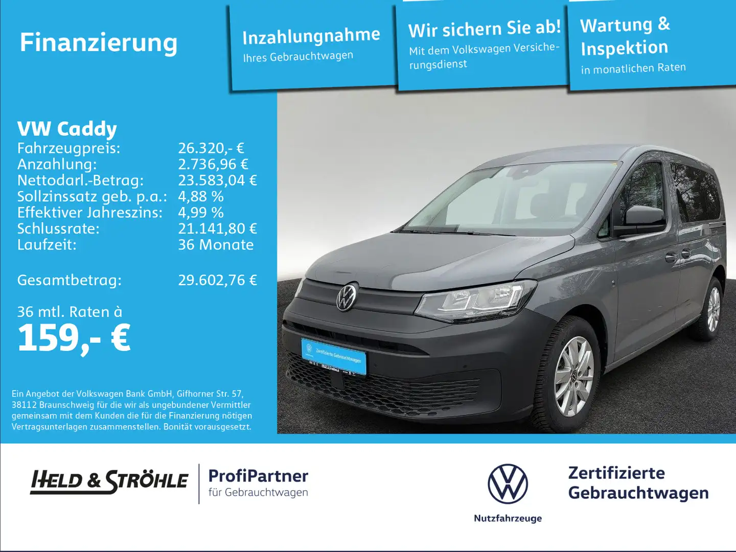 Volkswagen Caddy 2.0 TDI NAV AHK KAM SHZ LANE ASSIST PDC Grau - 1