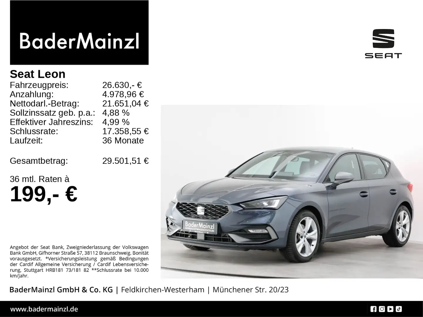 SEAT Leon 2.0 TDI DSG FR Navi Kamera SHZ Virtual ACC Grau - 1