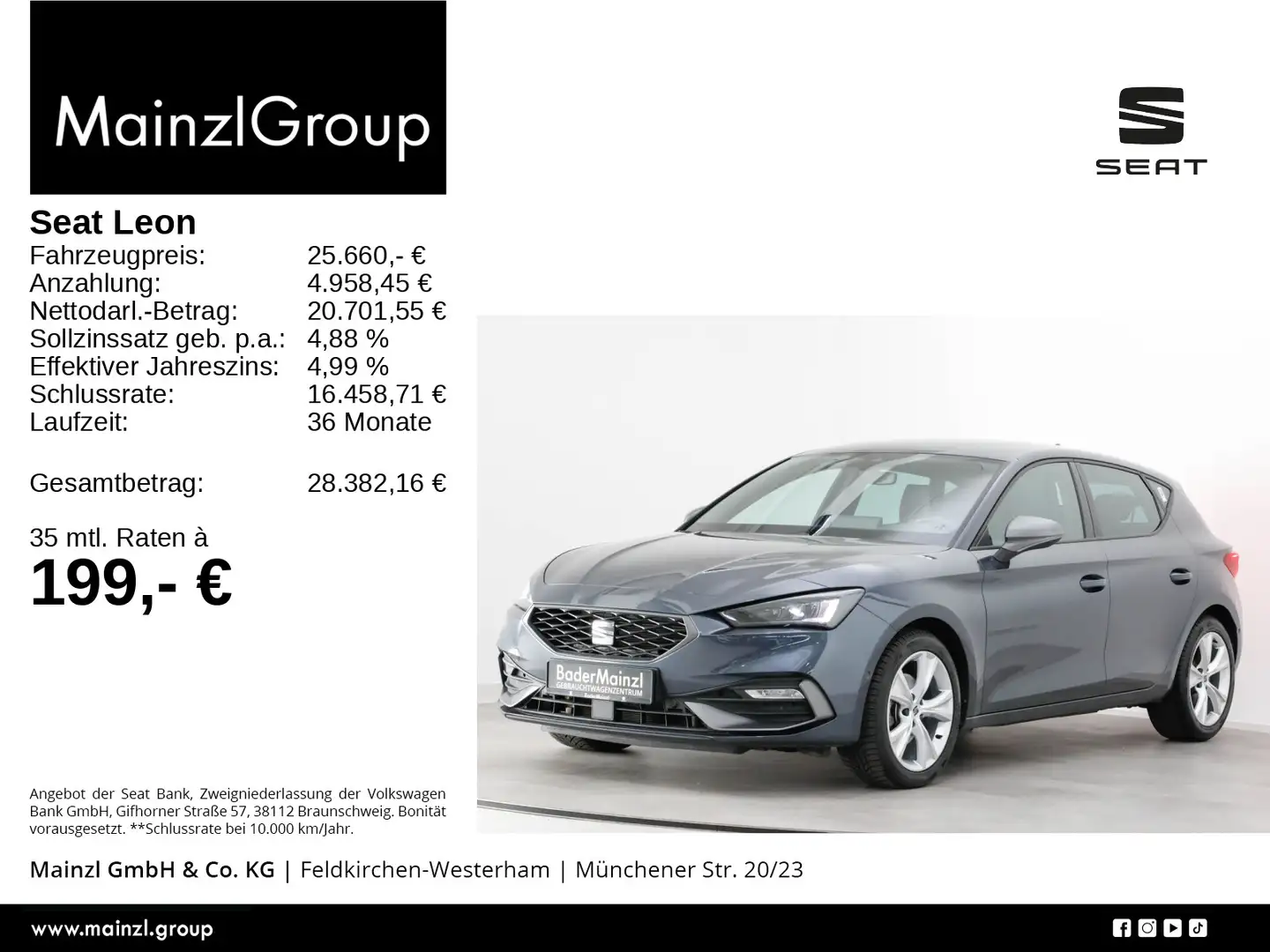 SEAT Leon 2.0 TDI DSG FR Navi Kamera SHZ Virtual ACC Grau - 1