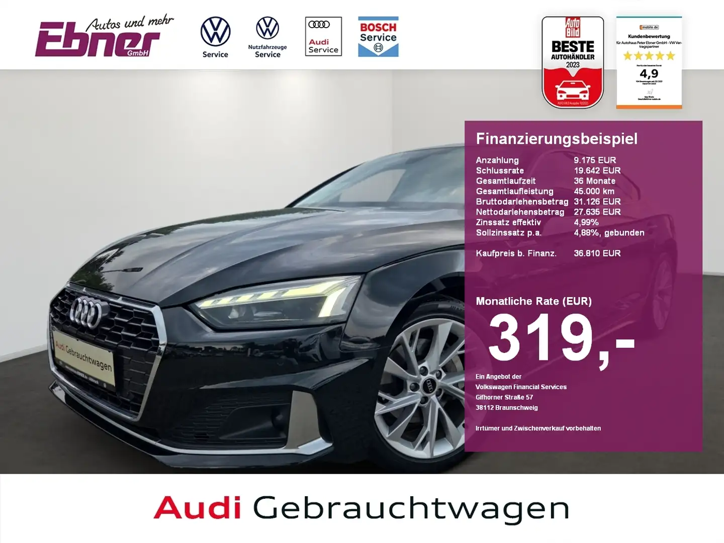 Audi A5 Sportback 40TFSI S-TRONIC ACC+KAMERA+MATRIX+NAVI+L Noir - 1
