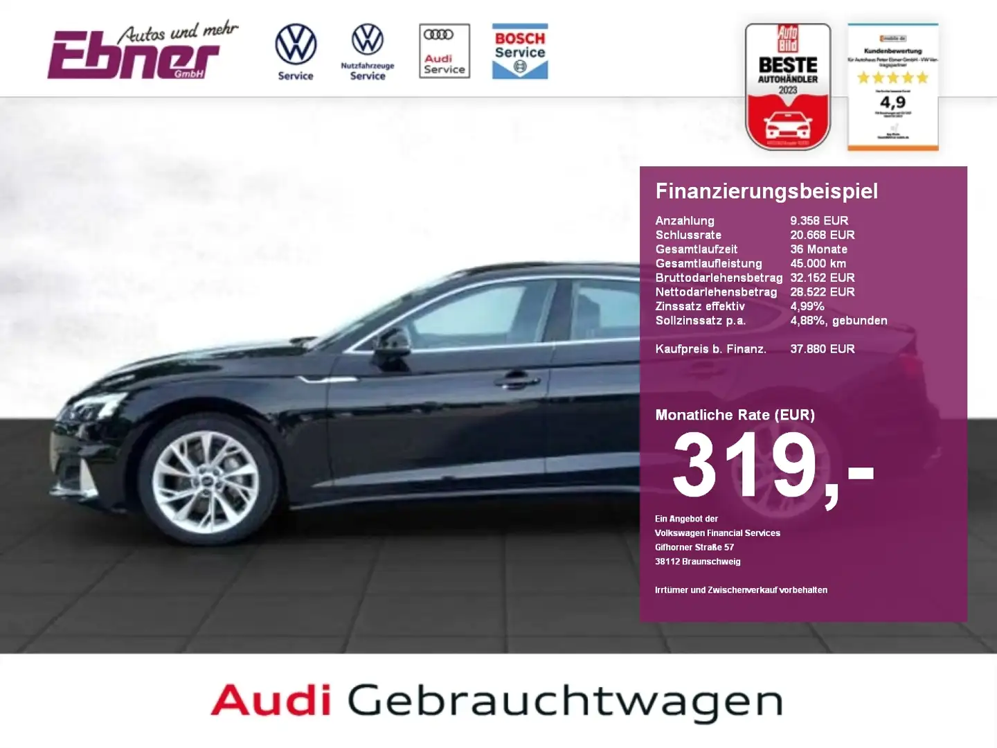 Audi A5 Sportback 40TFSI S-TRONIC ACC+KAMERA+MATRIX+NAVI+L Schwarz - 1