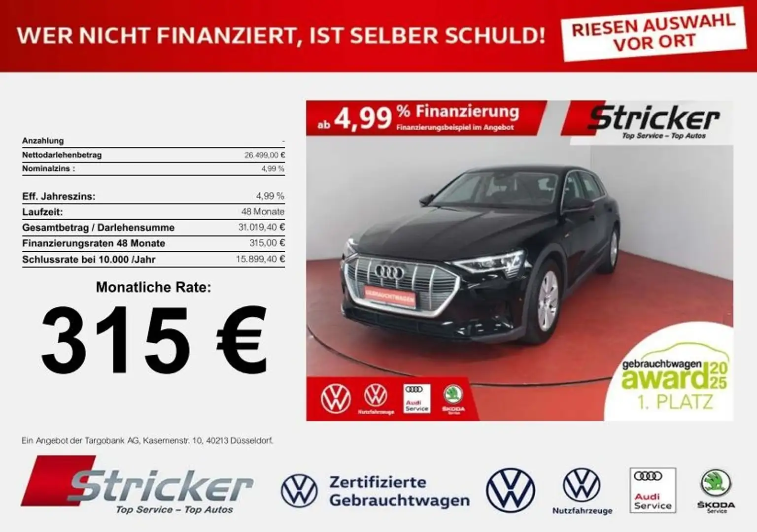 Audi e-tron 50 quattro 315,-ohne Anzahlung B&O Sitzheizung Schwarz - 1