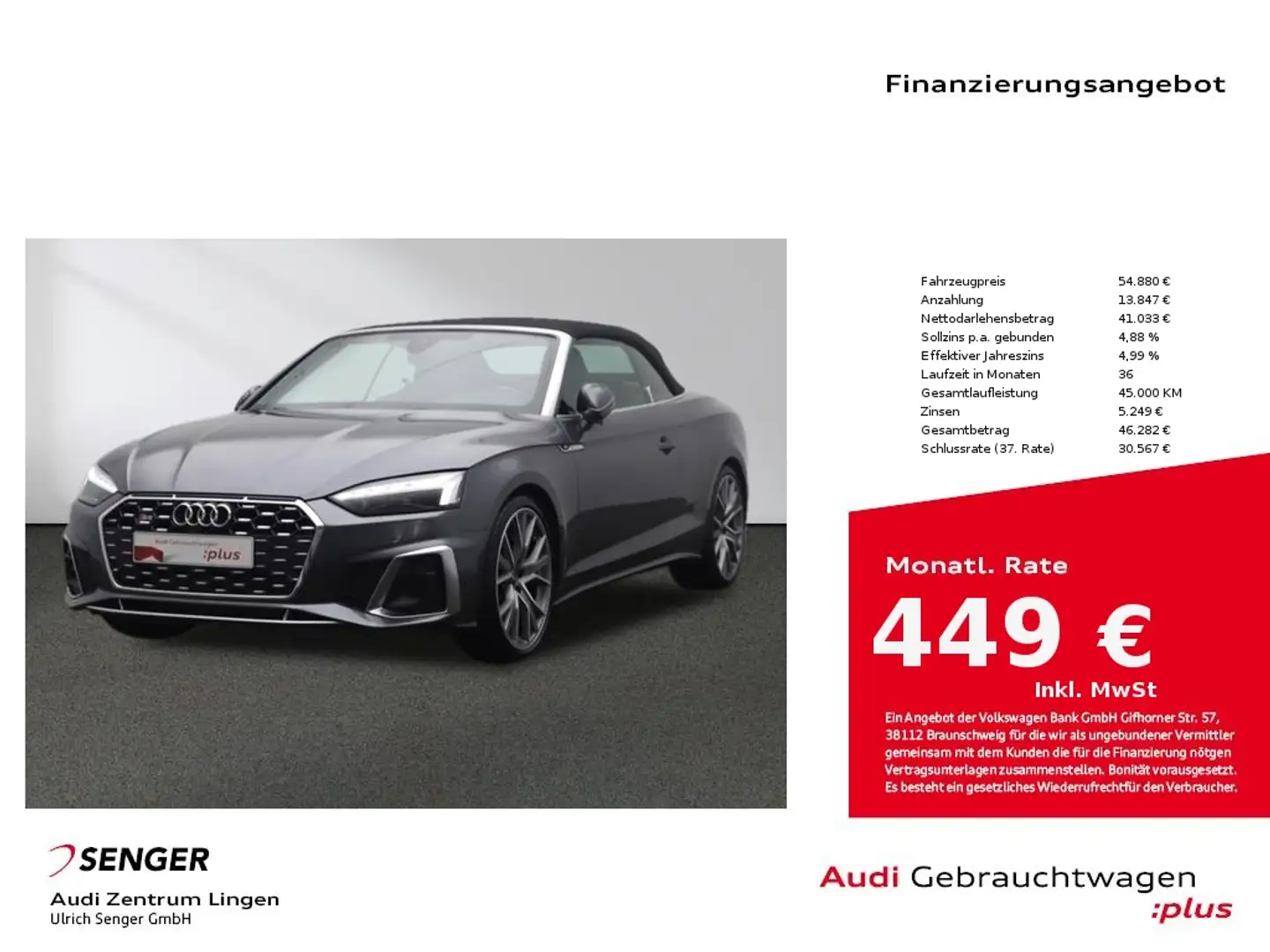 Audi S5 Cabriolet 3.0 TFSI quattro Matrix B&O HUD AHK Gris - 1