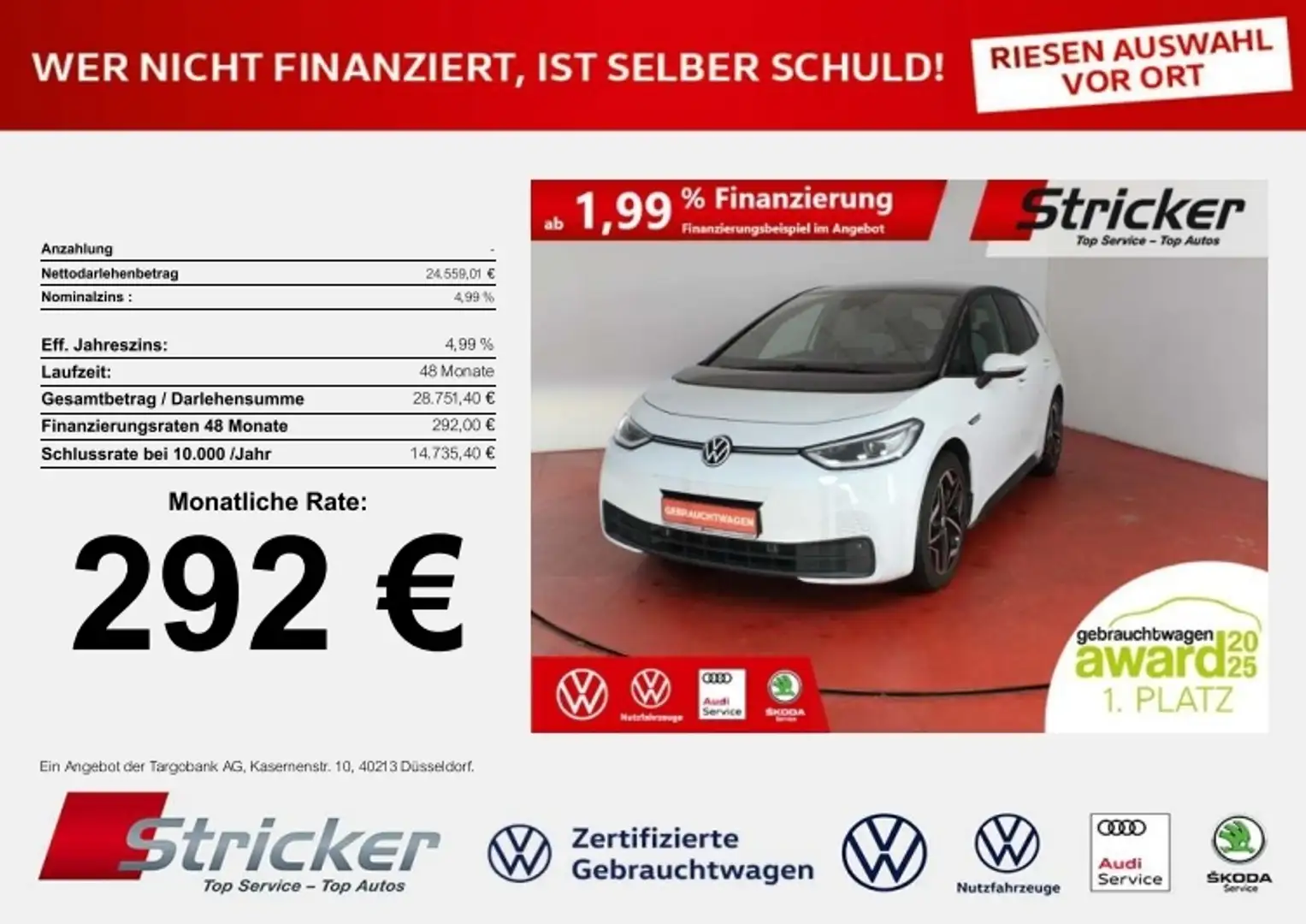 Volkswagen ID.3 Pro S 150/77 292,-ohne Anzahlung Kamera Travel He Weiß - 1