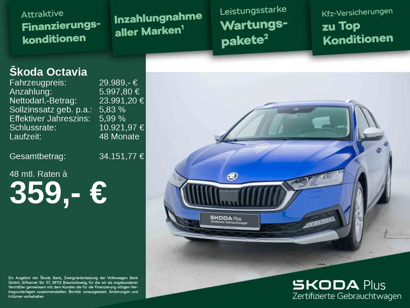 Skoda Octavia Combi 2.0 TDI Scout 4x4 *DSG*APP*AHK*LED Blau - 1