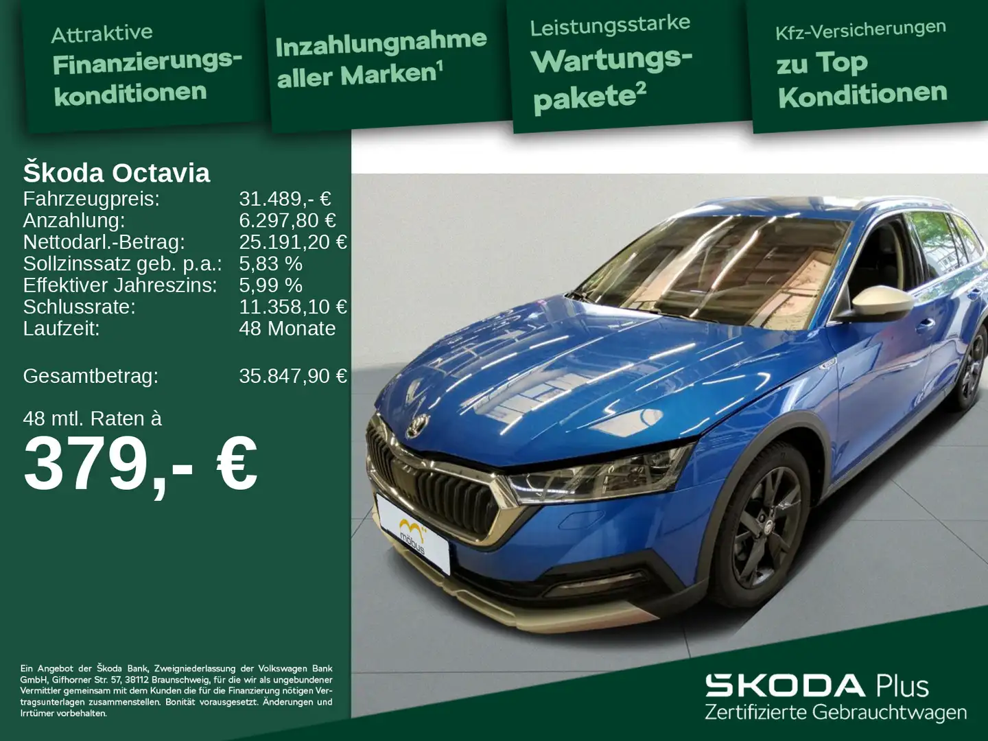 Skoda Octavia Combi 2.0 TDI Scout 4x4 *DSG*APP*AHK*LED Blau - 1
