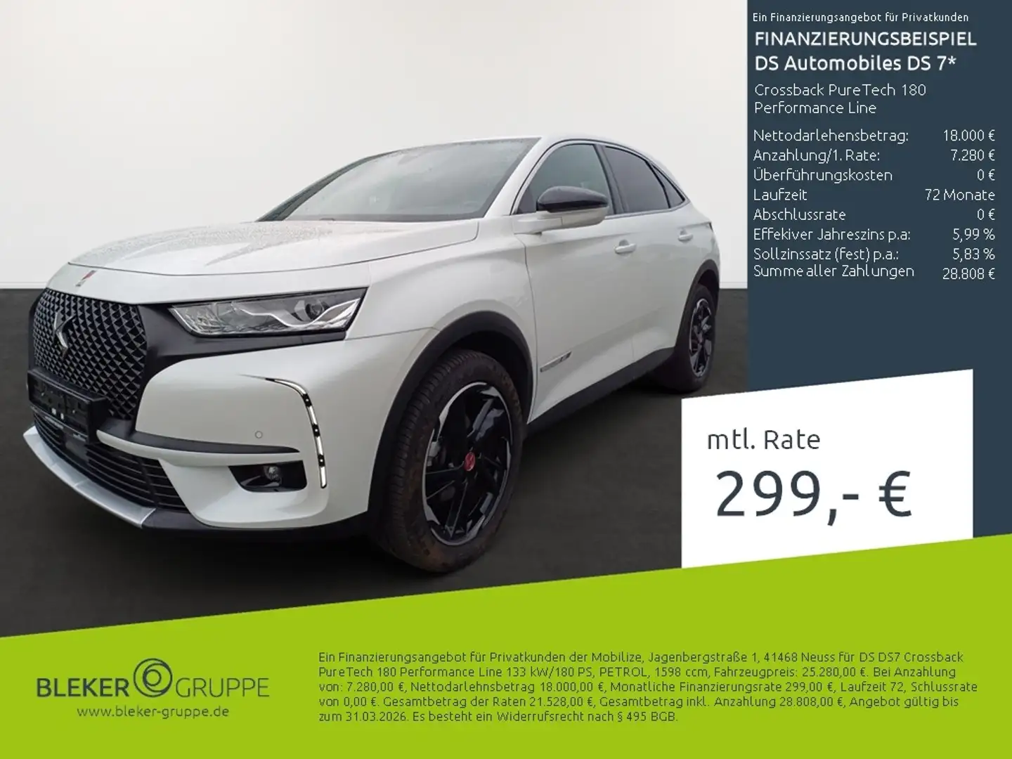 DS Automobiles DS 7 Crossback PureTech 180 Performance Line Blanc - 1