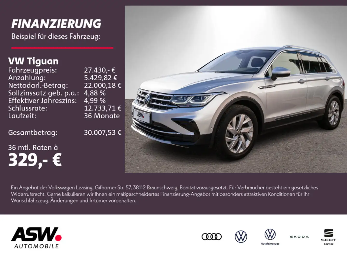 Volkswagen Tiguan Elegance 2.0 TDI DSG Navi 360° Stdhzg AHK Argent - 1