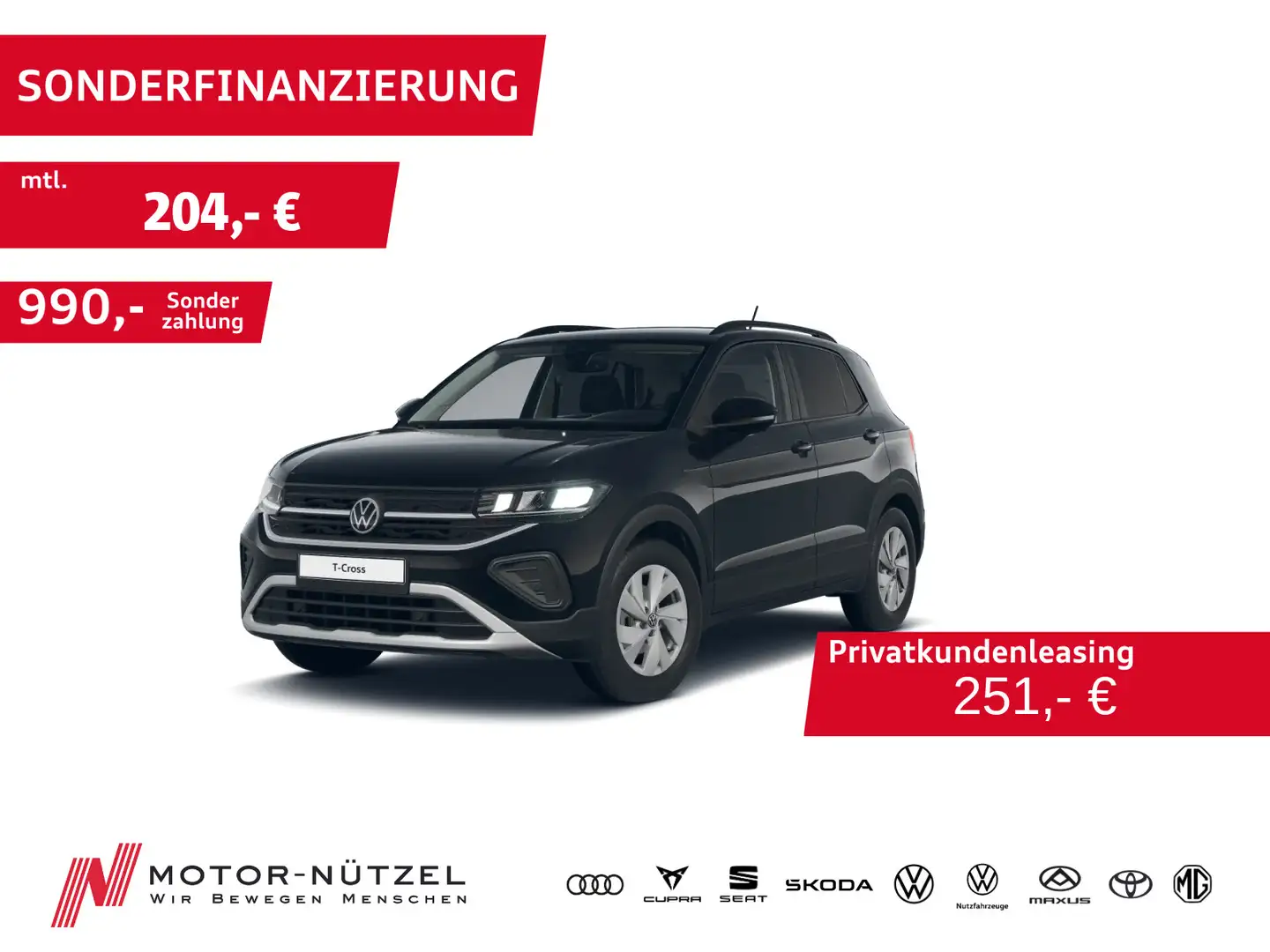 Volkswagen T-Cross 1.0 TSI LIFE LED+NAVI+ACC+SHZ+PDC+RFK+VC Schwarz - 1