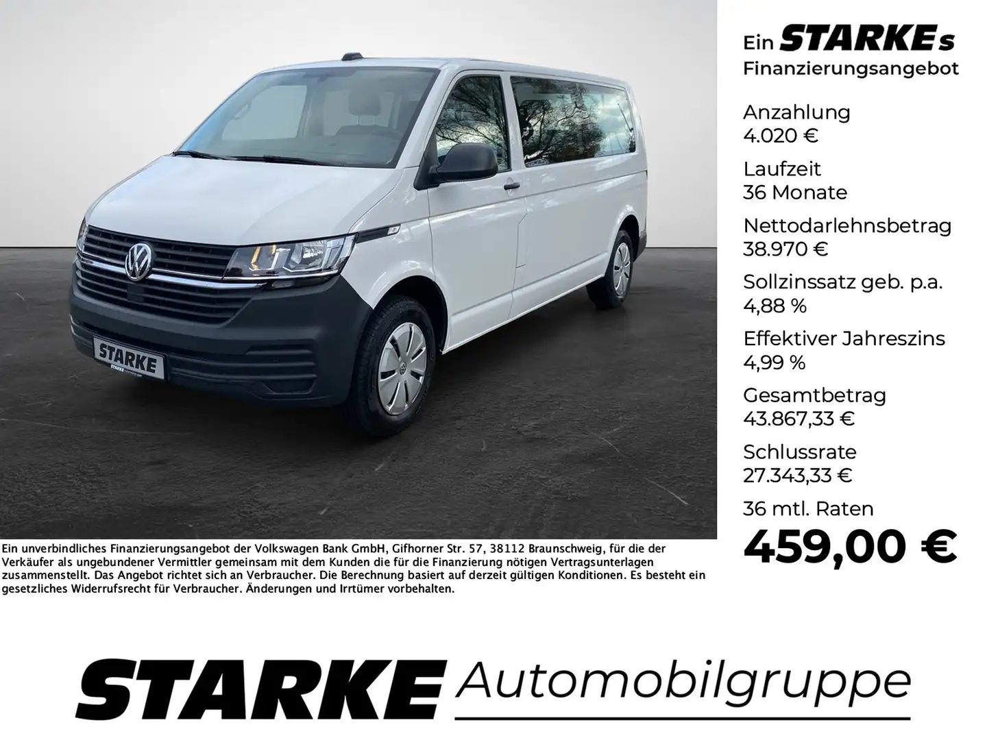 Volkswagen T6 Kombi T6.1 2.0 TDI lang 8-Sitzer Weiß - 1