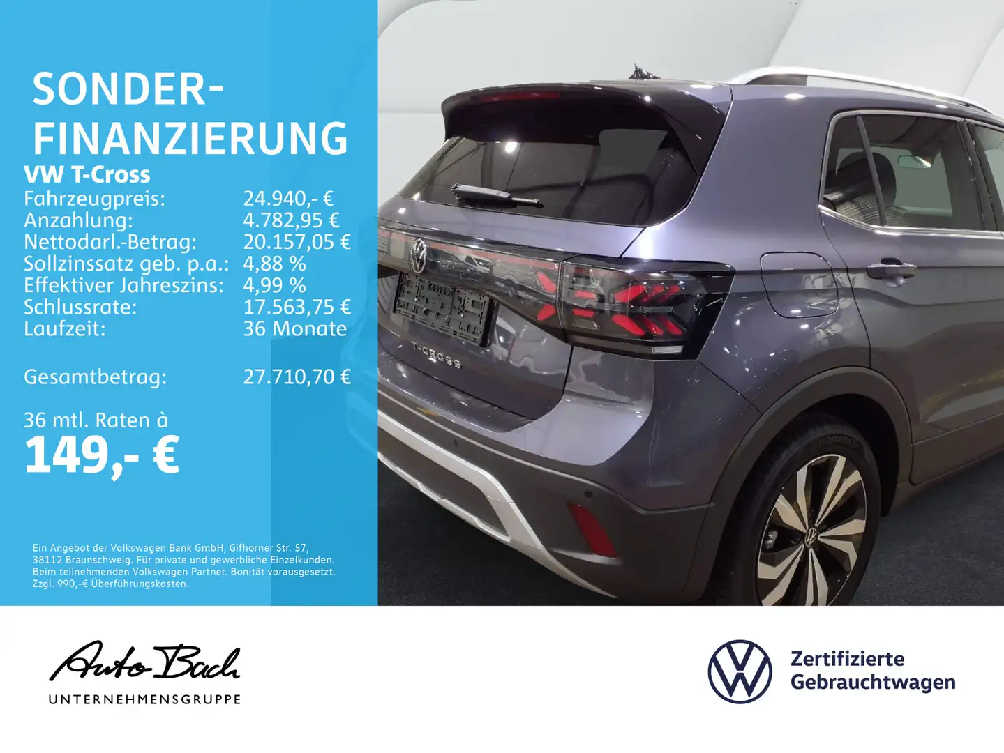 Volkswagen T-Cross 1.0 TSI DSG Style, Navi, LED-Matrix, App Grau - 2