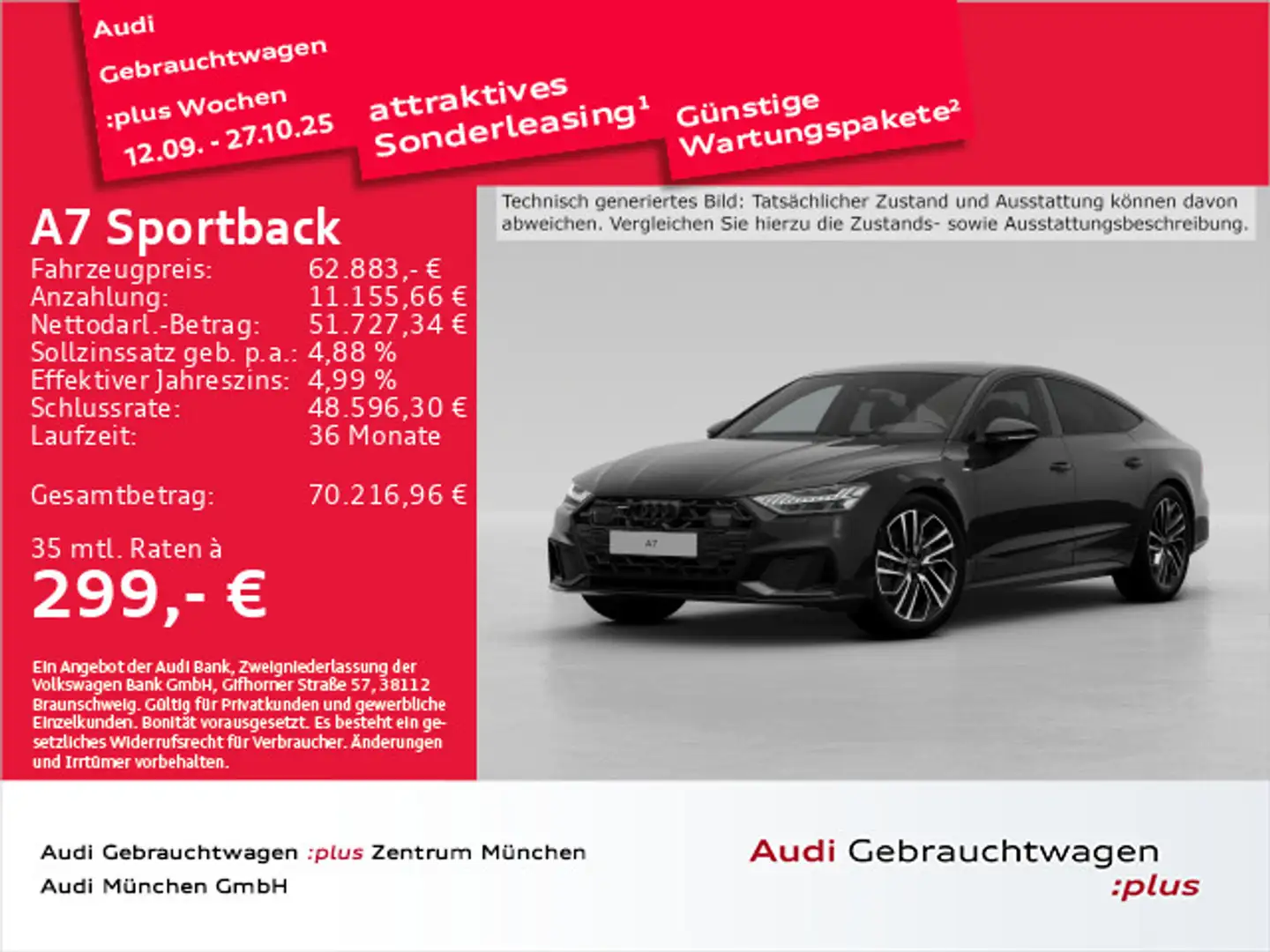 Audi A7 50 TDI qu. tiptr. S line Pano/Matri Schwarz - 1