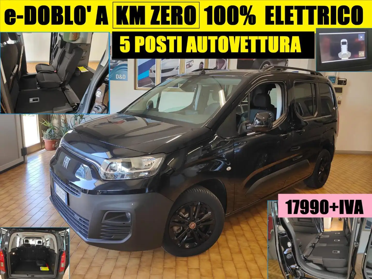 Fiat E-Doblo KM ZERO 5 POSTI ELETTRICO DOPPIA PORTA + IVA Zwart - 1