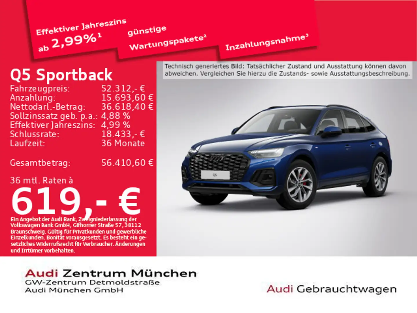 Audi Q5 50 TDI qu. tiptr. S line Pano/LuftF Blau - 1