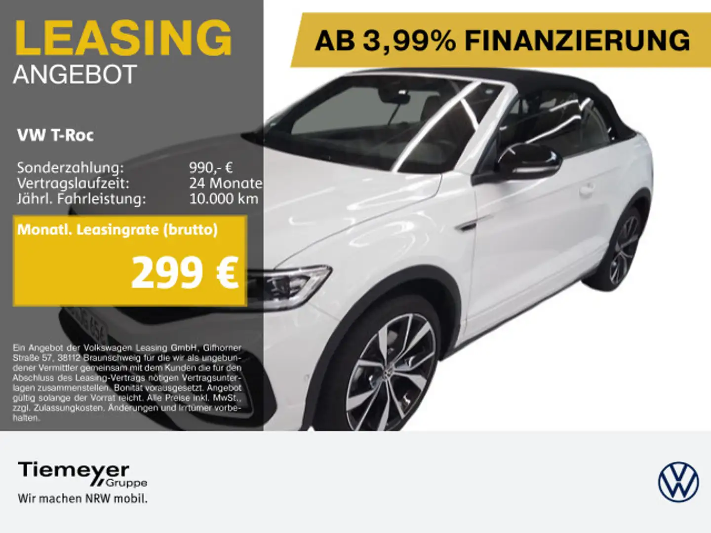 Volkswagen T-Roc Cabrio 1.5 TSI DSG R-LINE BLACK LEDER LM19 Weiß - 1