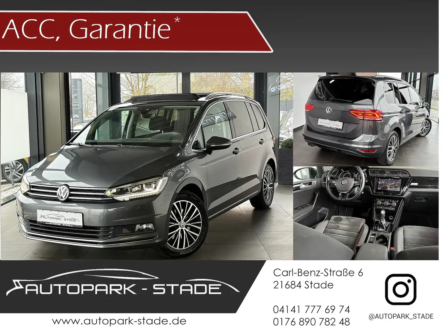 Volkswagen Touran 2.0 TDI Highline LED Pano Kam ACC Massage Gris - 1