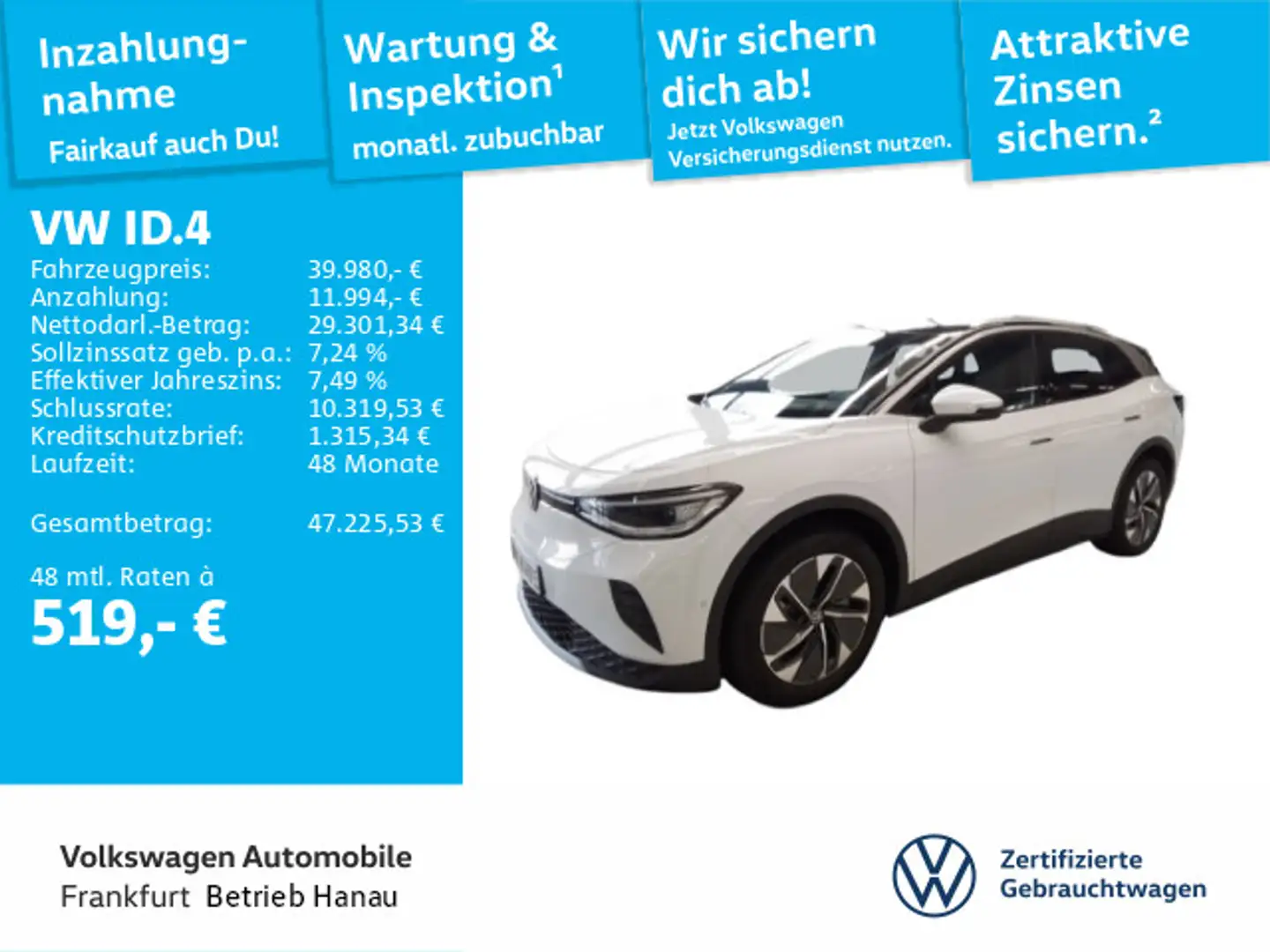 Volkswagen ID.4 Pro (77kWh) mit Infotainment-Paket Navi AHK Weiß - 1