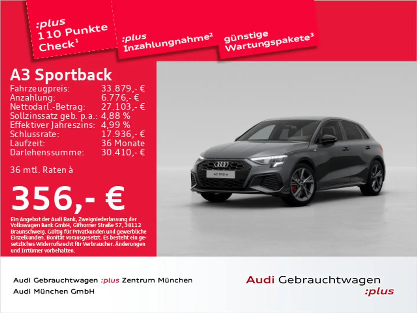 Audi A3 45 TFSI e S tronic 2x S line Navi+/ Grau - 1