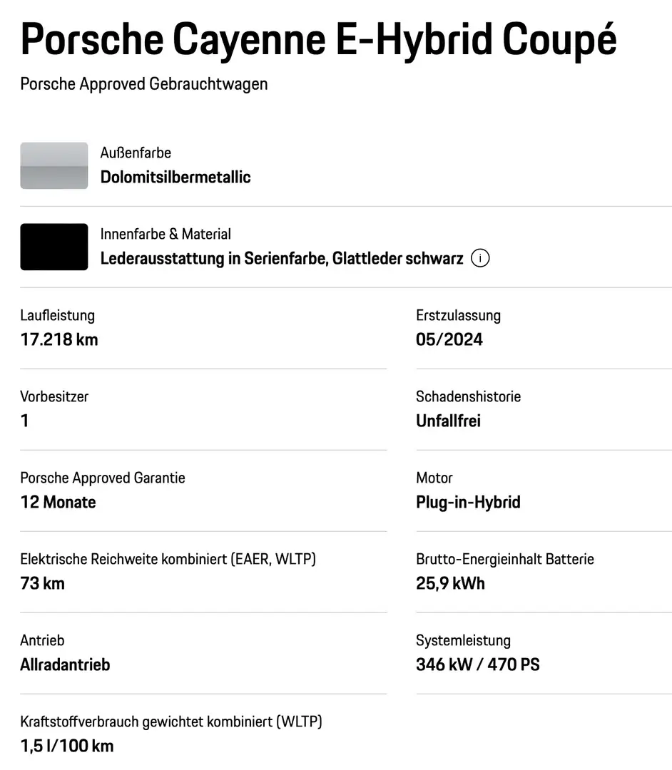 Porsche Cayenne Cayenne E-hybrid Coupe Sport DesignKlappeACCMatrix Silber - 2