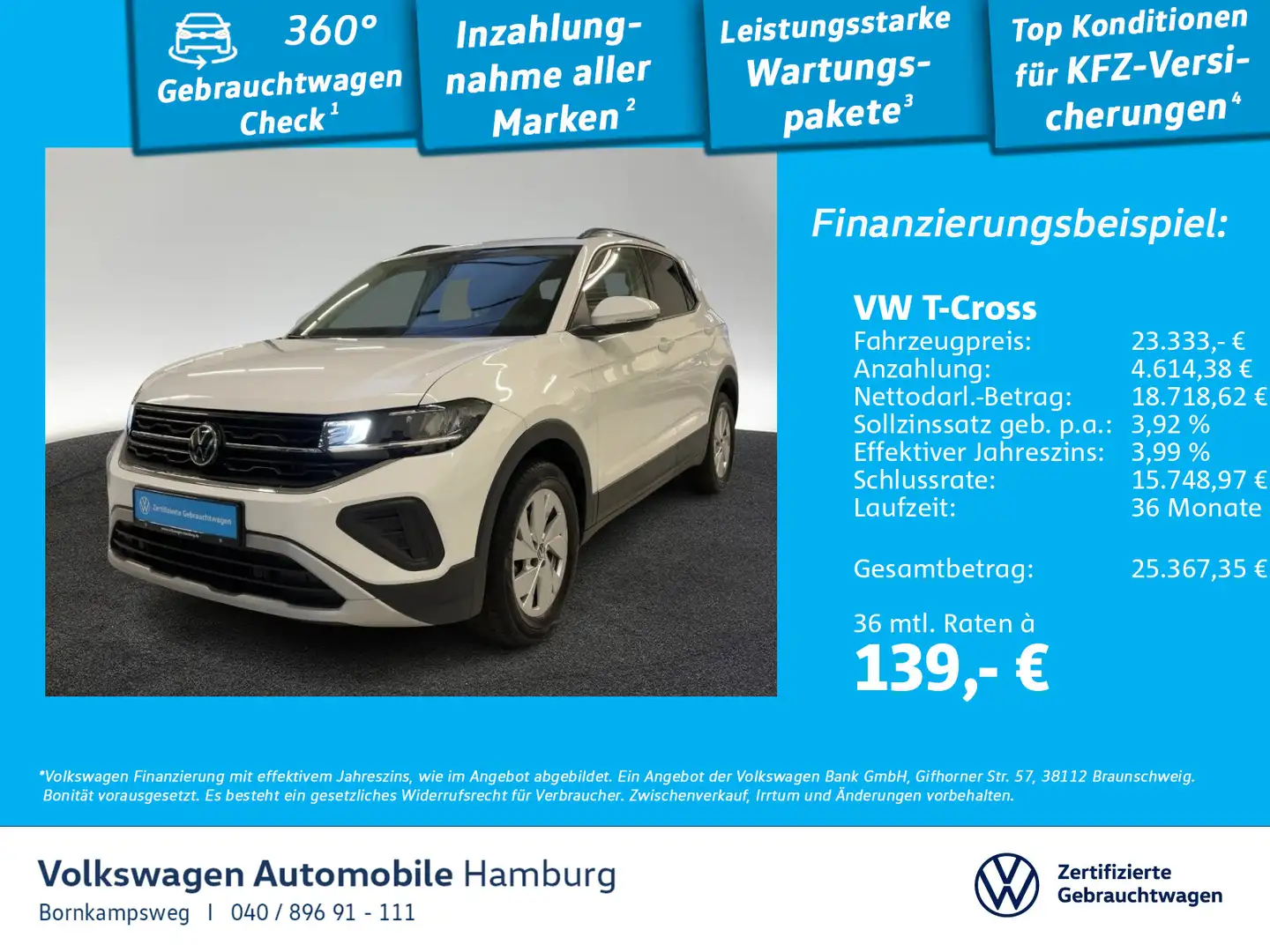 Volkswagen T-Cross 1.0 TSI Life DSG Navi Kamera Sitzheizung Weiß - 1