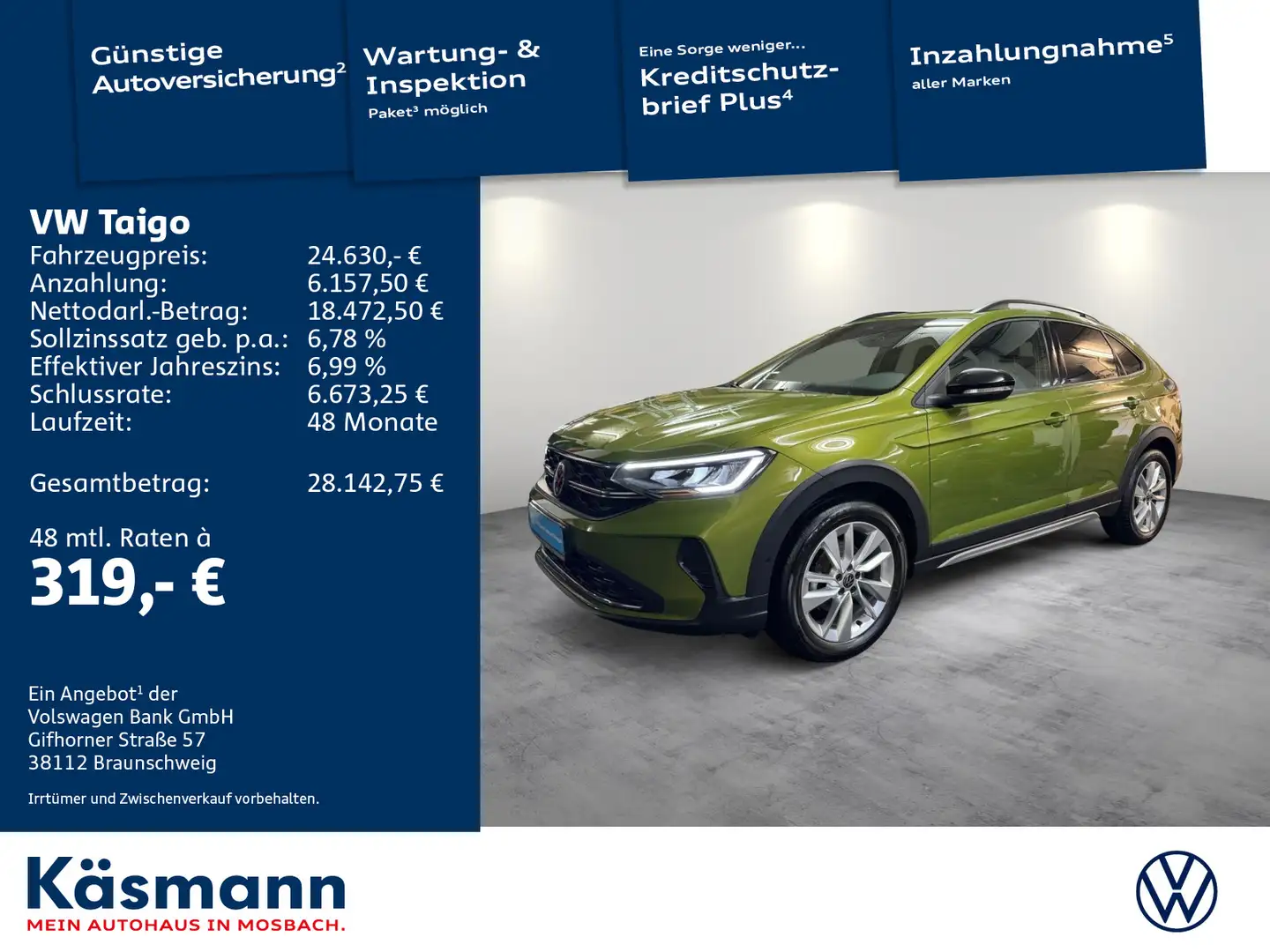 Volkswagen Taigo Goal 1.0TSI NAVI KAM ACC KEYLESS Grün - 1