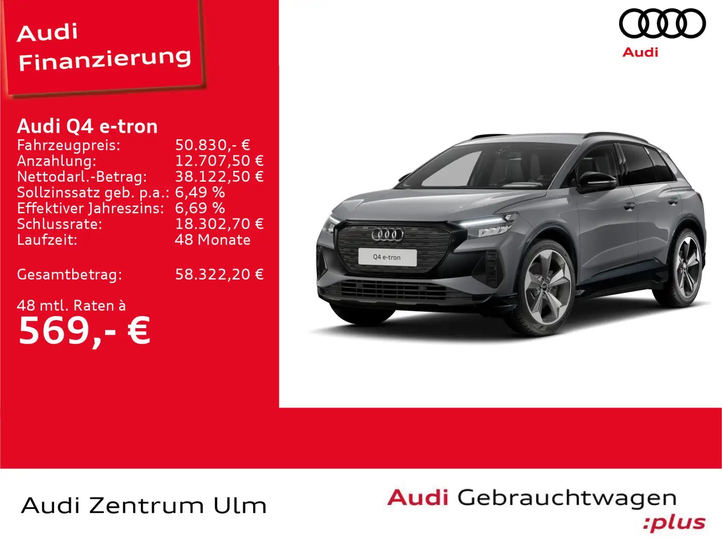 Audi Q4 e-tron Q4 45e-tron qu S-Line Black 21 AHK HuD LEDER NAV Grau - 1