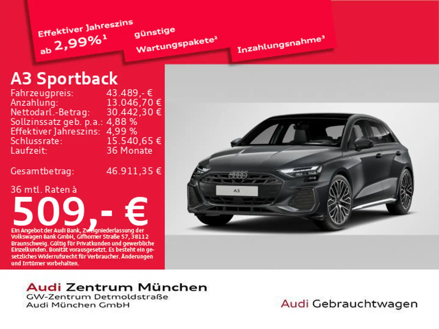 Audi A3 35 TFSI S tronic S line Pano/AHK/Hu Grau - 1