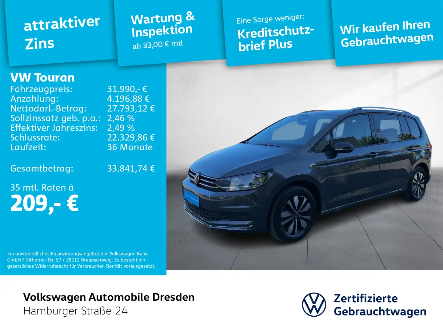 Volkswagen Touran GOAL 1.5 TSI DSG LED KAMERA AID TRAVEL Grau - 1