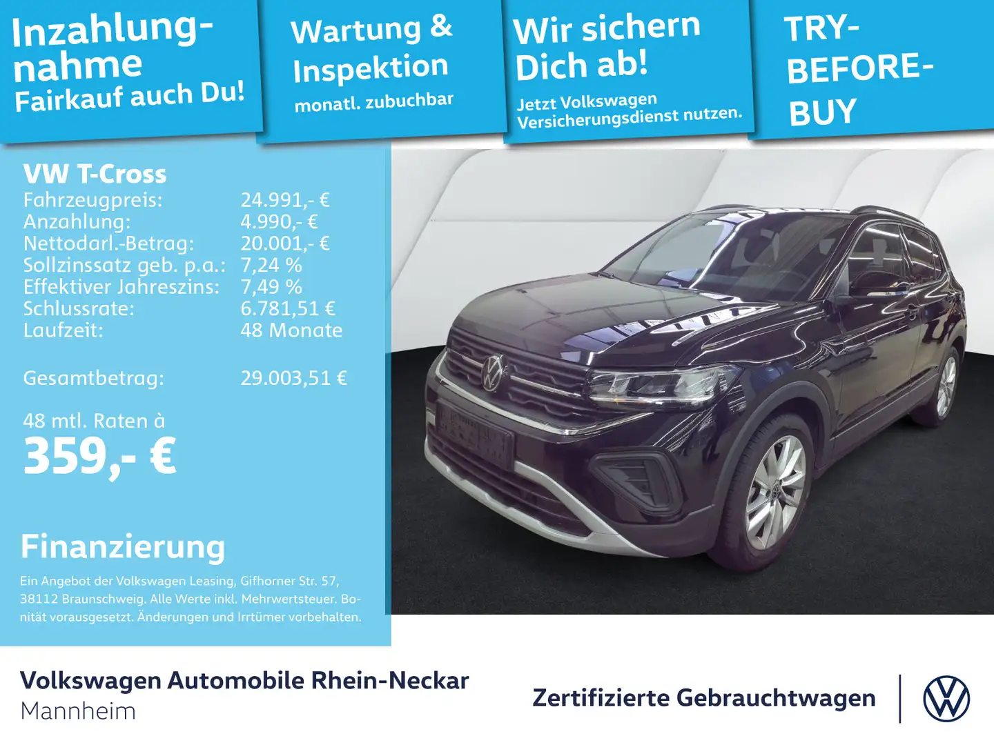 Volkswagen T-Cross 1.0 TSI GOAL DSG Navi AHK LED uvm Schwarz - 1