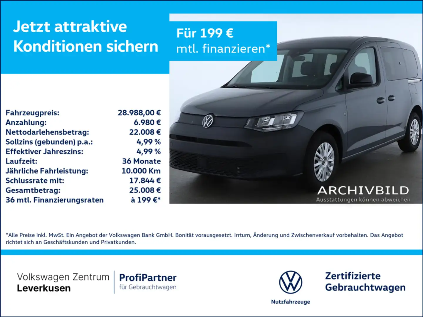 Volkswagen Caddy TDI VIRT NAVI KAM SHZ PDC Grau - 1