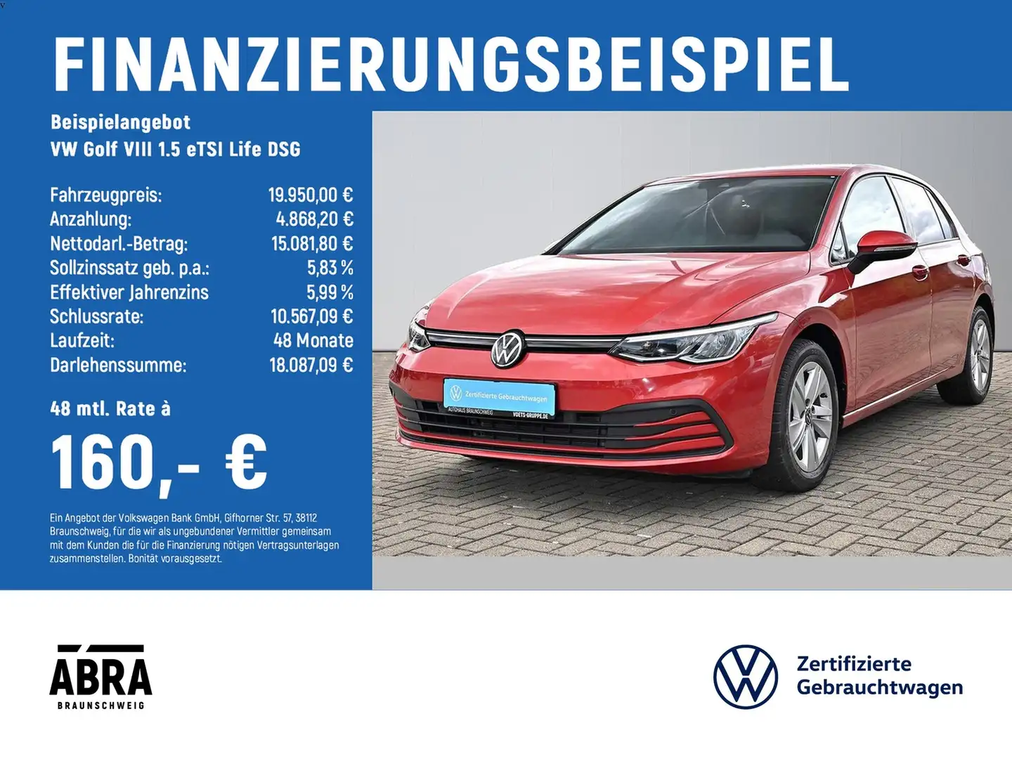 Volkswagen Golf VIII 1.5 eTSI Life DSG LED+ACC+LANE+SIDE+APP Rot - 2