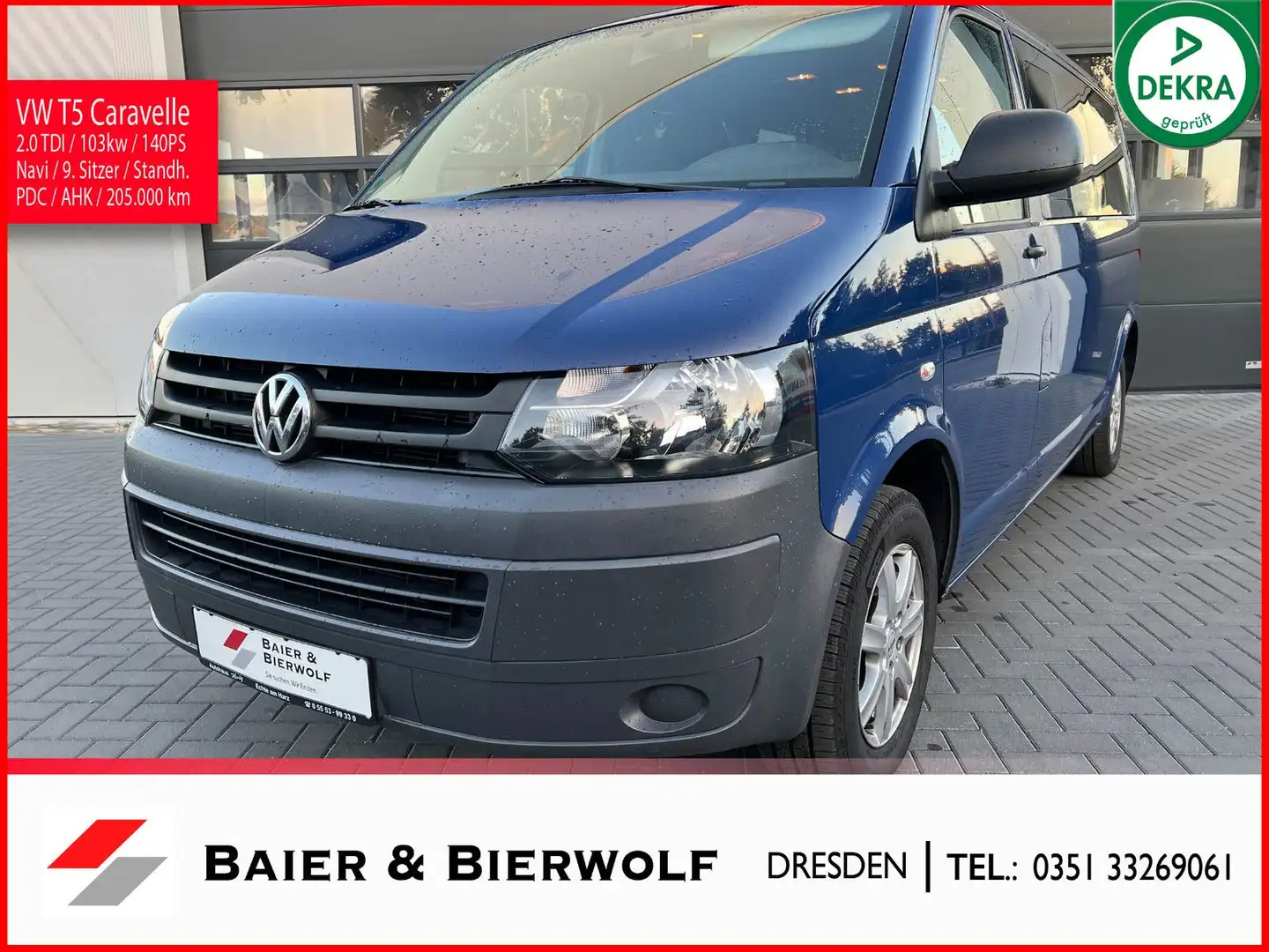 Volkswagen T5 Caravelle lang 8 Sitzer 140PS Navi Klima AHK Bleu - 1