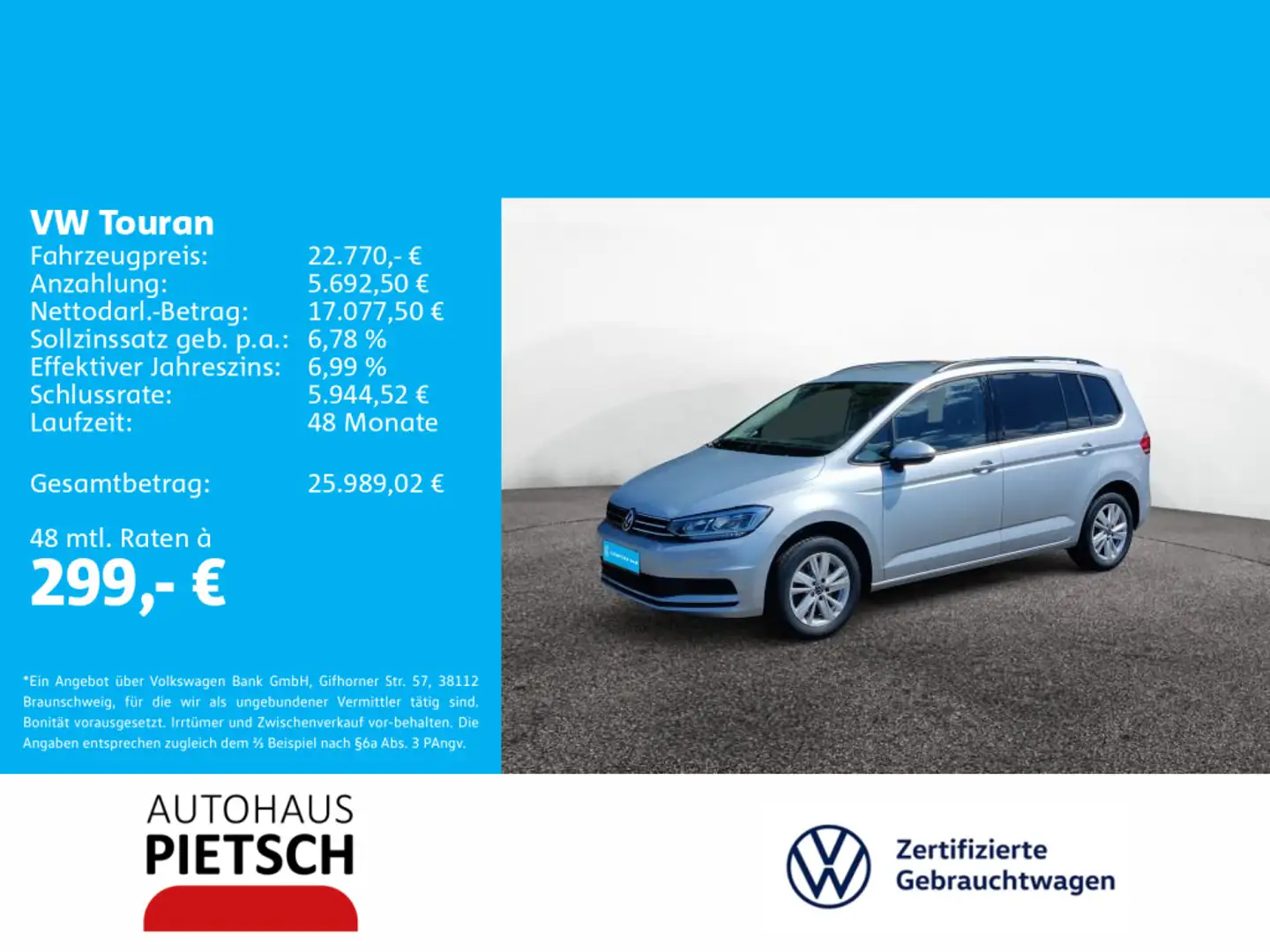 Volkswagen Touran 2.0 TDI Comfortline Silber - 1