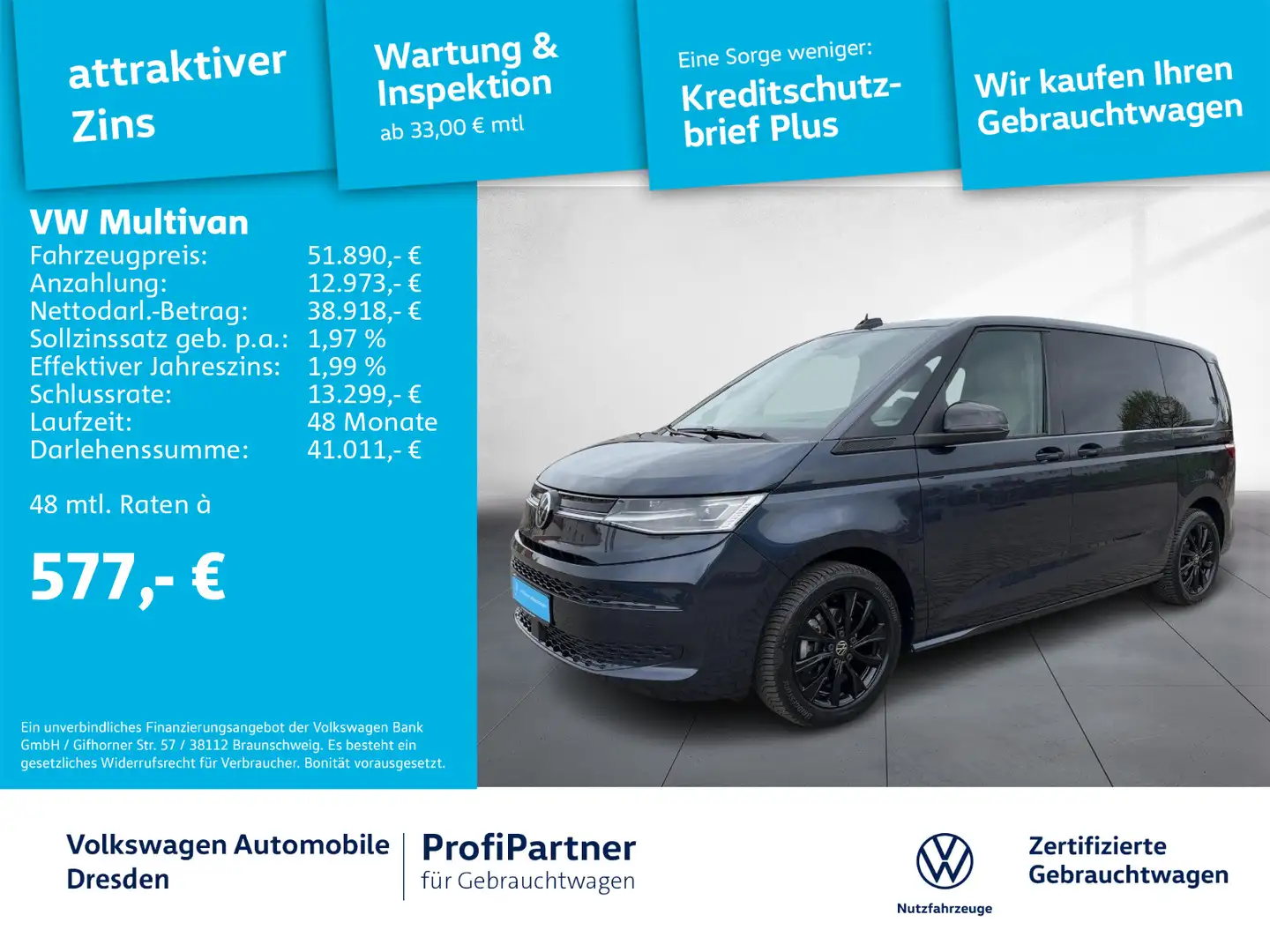 Volkswagen T7 Multivan T7 Multivan Life IQ-LED NAV AHZV HEAD-UP LEDER Blau - 1