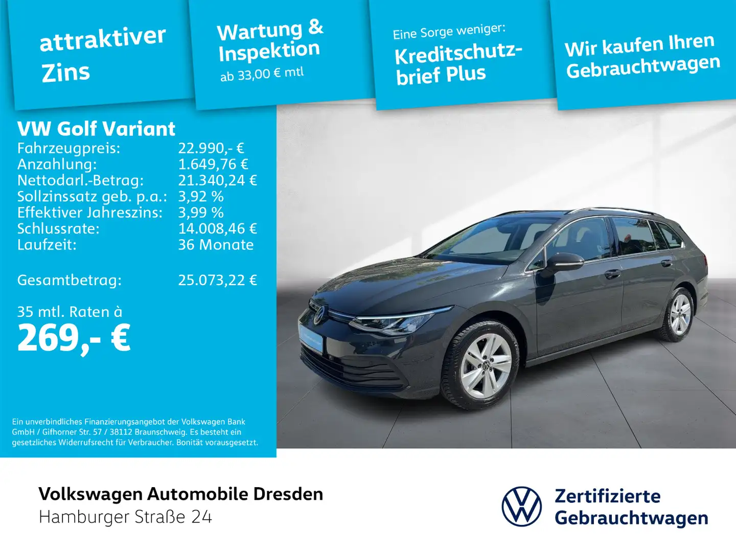 Volkswagen Golf Variant Golf VIII Variant Life 1.5 eTSI DSG AHK TRAVEL Grau - 1